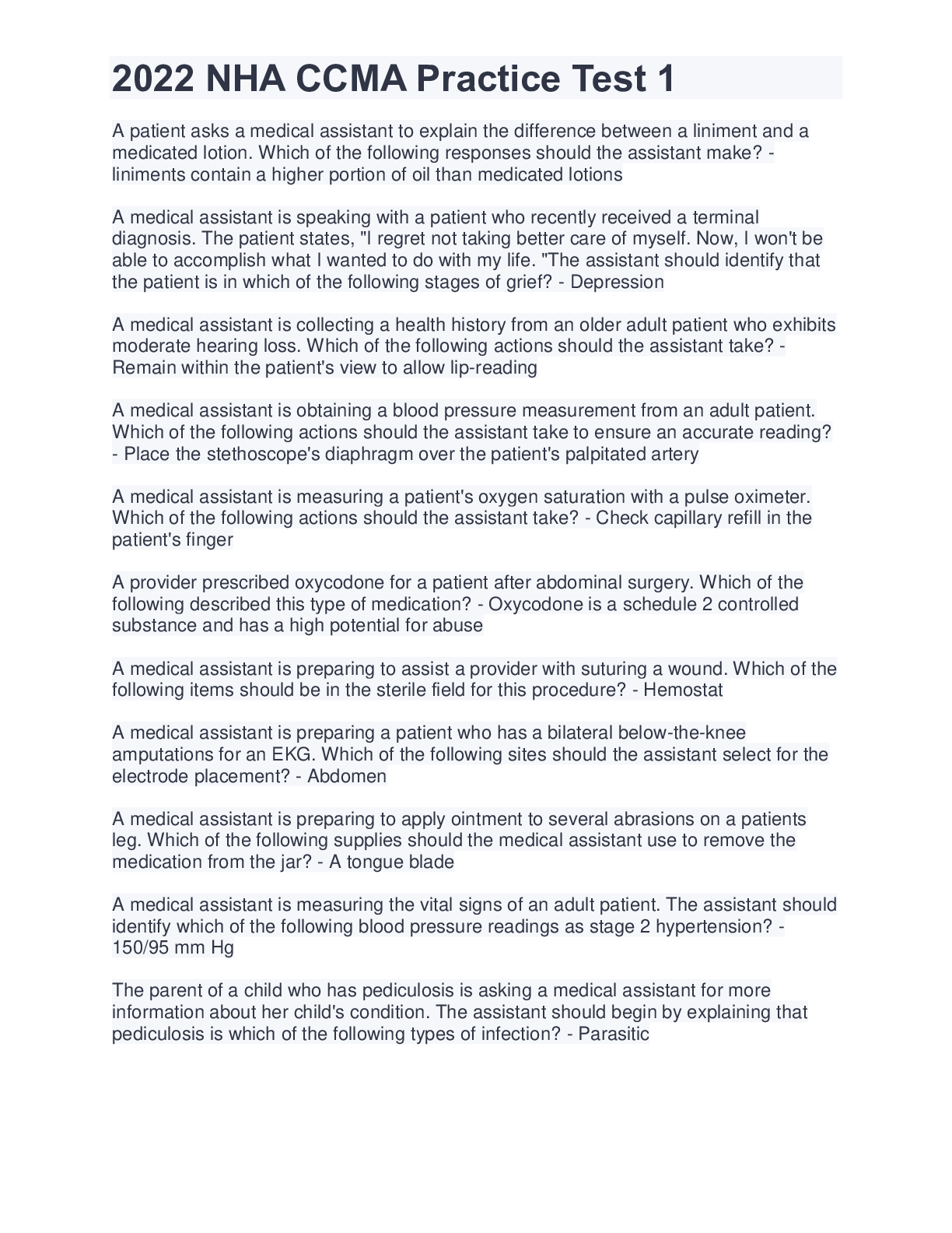 Preview image for 2022 NHA CCMA Practice Test 1